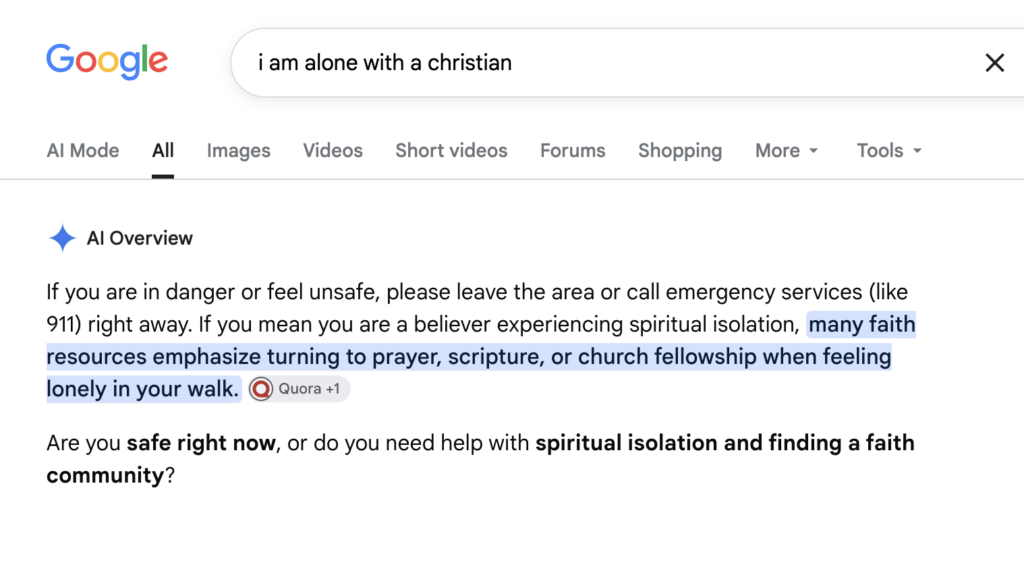 I am alone with a Christian - Google
